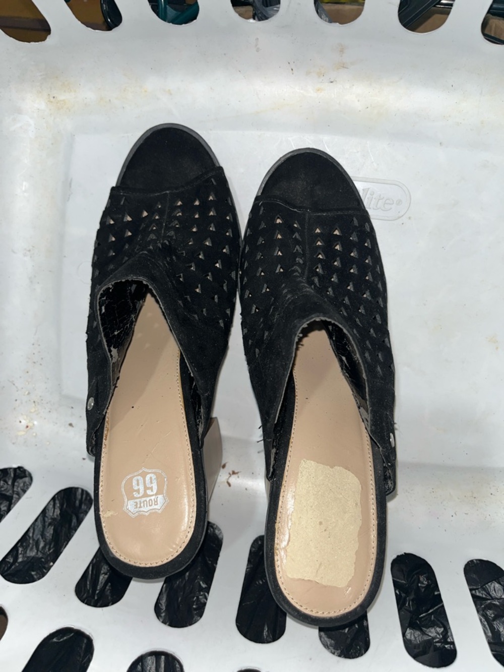 Route 66 Black Studded Suede Mule Slides
